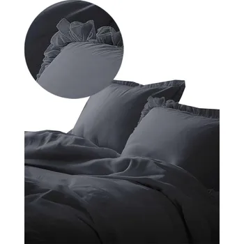 Povlečení JEDNOBAREVNÉ LOŽNÍ POVLEČENÍ S VOLANKY Detexpol 220x200CM 100% BAVLNA GRAFIT