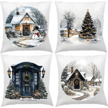 Obraz POVLEČENÍ NA POLŠTÁŘE VÁNOČNÍ 40X40cm DO OBÝVÁKU DEKORACE SADA 4