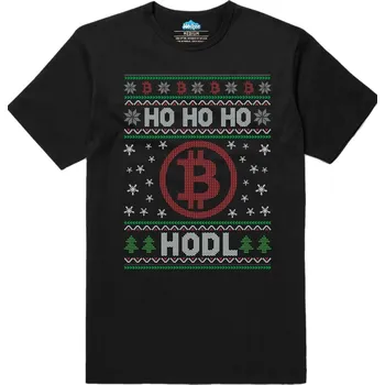 Pánské tričko Pánské tričko Vánoční Bitcoin Ho Ho Ho HODL (Velikost: L, Barva: Černá)