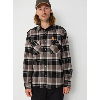 Pánská košile Brixton Builders Bowery Str Wr Ls (black/charcoal/beige) L, šedá