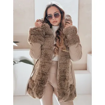 Tmavě béžová dámská zimní prošívaná bunda CITYGLANCE s ozdobnou kožešinou TY5046 Velikost: 2XL