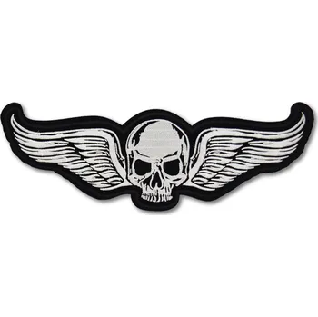 Nášivka Moto nášivka Lebka s křídly XXL na záda 36 cm x 12 cm