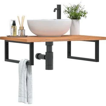 Koupelnový nábytek Deska pod umyvadlo nástěnná ocel a masivní bukové dřevo Hnědá3302449