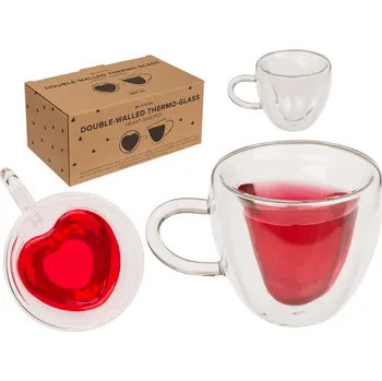 Sklenice Dvojstěnný termo pohár srdce – set 2 ks