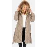 Béžový dámský péřový prošívaný kabát s páskem BLH 241012 FXR - beige Velikost: M