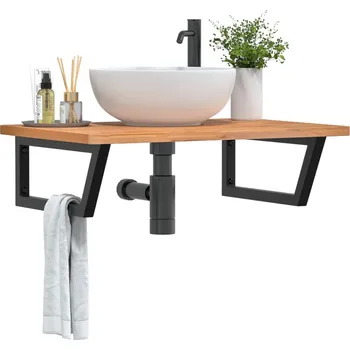 Koupelnový nábytek Deska pod umyvadlo nástěnná ocel a masivní bukové dřevo Hnědá3302451