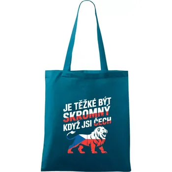 Lev - Je těžké být skromný když jsi čech - Taška bavlněná - 42 x 38 cm ( Petrolejová )