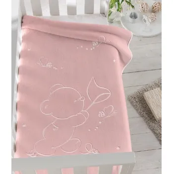 Dětská deka Dětská španělská deka Piel 110 x 140 cm - Medvídek s motýly, světle růžová, PIEL S.A.