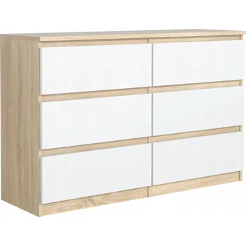Komoda Prostorná Komoda se 6 Zásuvkami 140 Cm Dub Sonoma, Bílá Čela
