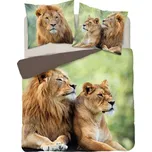 DETEXPOL Francouzské povlečení Lev a Lvice Bavlna, 220/200, 2x70/80 cm