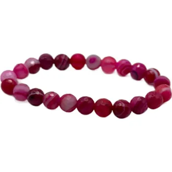 Náramek Achát růžový krajkový fazet náramek elastický přírodní kámen, kulička 8 mm / 16 - 17 cm, klid - ochrana - síla - harmonie
