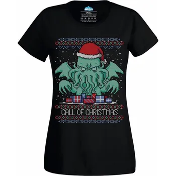 Dámské tričko Dámské tričko Volání Vánoc Cthulhu Call of Christmas (Velikost: 4XL, Barva: Černá)