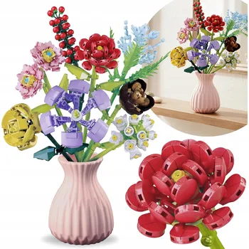 ostatní stavebnice Kytice z kostek, 8 KUSŮ KVĚTIN ve váze, DIY STAVEBNICE 6+