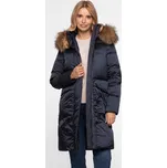 Tmavě modrá dámská péřová bunda s přírodní kožešinou BLH 252525 FXR - dark blue Velikost: S