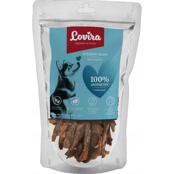 Pamlsek pro psa Pamlsky pro psy proužky JEHNĚČÍ sušené maso LOVIRA