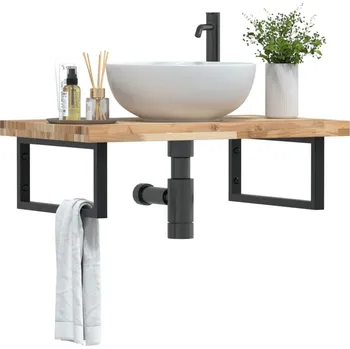 Koupelnový nábytek Deska pod umyvadlo nástěnná ocel a masivní akáciové dřevo Hnědá3302805