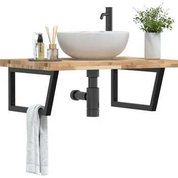 Koupelnový nábytek Deska pod umyvadlo nástěnná ocel a masivní akáciové dřevo Hnědá3302907