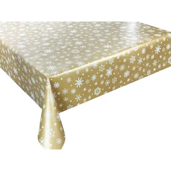 ubrus Voskované plátno na míru Ubrus Vánoční Sníh Zlatý 200x140 cm