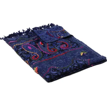 Šála Šála z merino vlny s vyšíváním Lhamo tmavě modrá