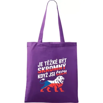 Lev - Je těžké být skromný když jsi čech - Taška bavlněná - 42 x 38 cm ( Fialová )