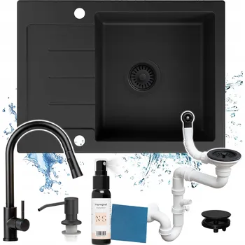 Granitový dřez SET 7v1 DŘEZ JEDNOKOMOROVÝ + BATERIE SIFON 60.2x44.2