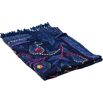 Šála Šála z merino vlny s vyšíváním Tsering tmavě modrá