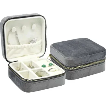 Šperkovnice B-TOP Malá sametová cestovní šperkovnice se zipem Šedá
