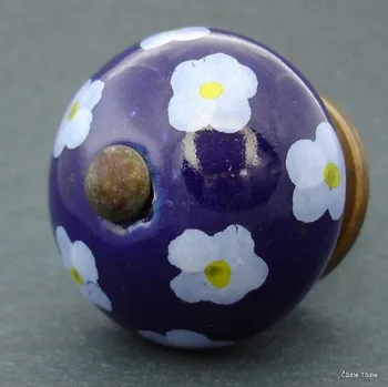 Nábytkové kování Nábytková úchytka tmavě modrá s kytičkami 4 cm - knopka