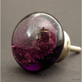 Nábytkové kování Nábytková knopka skleněná fialová 3,7cm - úchytka