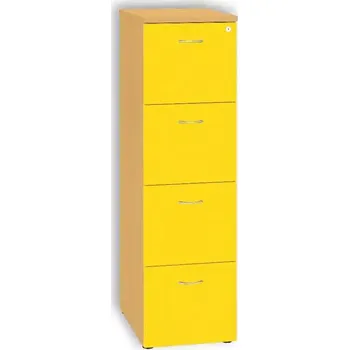 Kartotéka LKR - 4 dřevěná kartotéka A4, 4-zásuvková, centrální zámek, korpus buk Royal/čílka žlutá odio