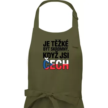 Kuchyňská zástěra Nápis - Je těžké být skromný když jsi čech - Pánská zástěra na vaření - Univerzální velikost ( Khaki )