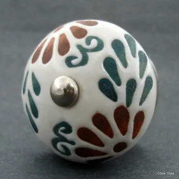 Nábytkové kování Nábytková úchytka bílá s barevnou reliéfní glazurou- 4 cm - knopka