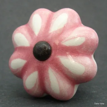 Nábytkové kování Nábytková úchytka bílá s růžovou konturou 4,2 cm - knopka