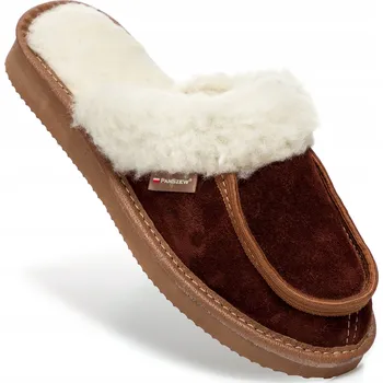 Dámská obuv PanSzew Teplé dámské Pantofle z KŮŽE, regionální hnědé pantofle 36-41