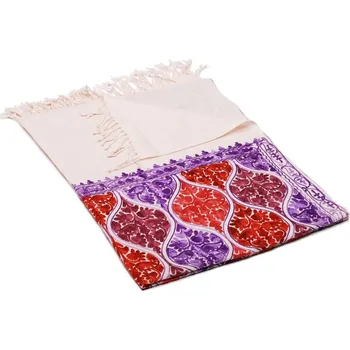 Šála Kašmírská vlněná šála Jate M smetanová s výšivkou ve fialové a červené