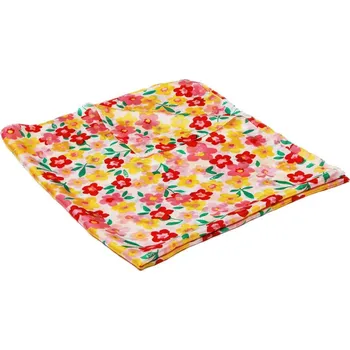 Šála Hedvábná šála s potiskem velká se žlutou a růžovou