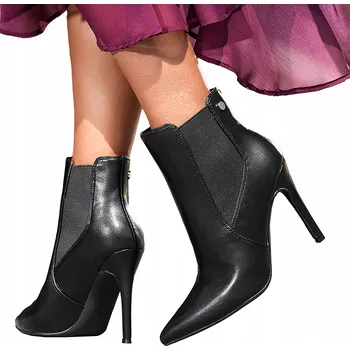 Dámská zimní obuv ELEGANTNÍ KOTNÍKOVÉ BOTY NA ŠPIČCE ŠPIC KLASICKÉ ČERNÉ DÁMSKÉ vel. 37