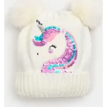 Sinsay - Čepice s bambulkami a oboustrannými flitry s motivem jednorožce - krémová - 036FU-01X - 036FU-01X-S