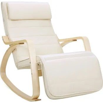 Křeslo Levné klasické houpací křeslo polohovací s výklopnou podnožkou, nosnost 150 kg, béžové