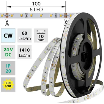 LED páska LED pásek SMD2835 CW, 60LED/m, 14,4W/m, 1410lm/m, IP20, DC 12V, 10mm, 50m