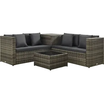 Zahradní sestava zahrada-XL 4dílná zahradní sedací souprava s poduškami polyratan šedá 313130