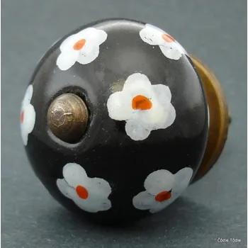 Nábytkové kování Nábytková úchytka černá s kytičkami 4 cm - knopka