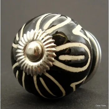 Nábytkové kování Nábytková úchytka černá s reliéfní glazurou- 4 cm - knopka