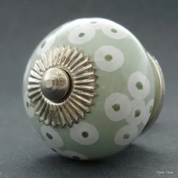 Nábytkové kování Nábytková úchytka zelená s puntíky 4 cm - knopka