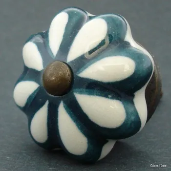 Nábytkové kování Nábytková úchytka bílá s tmavě zelenou konturou 4,2 cm - knopka