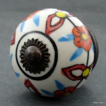 Nábytkové kování Nábytková úchytka bílá s barevnou kresbou - 4 cm - knopka