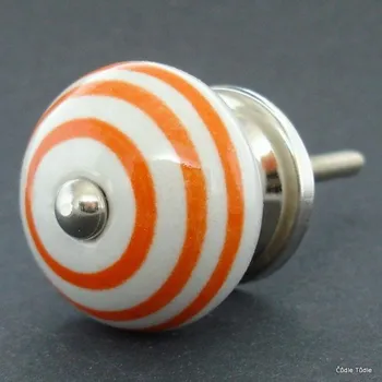 Nábytkové kování Nábytková úchytka bílá s oranžovými proužky 3,7 cm - knopka