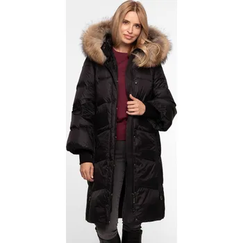 Černá dámská péřová bunda s přírodní kožešinou BLH 252519 FXR - black Velikost: M