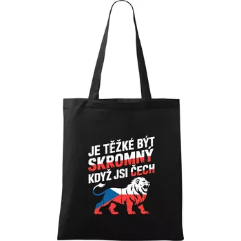 Lev - Je těžké být skromný když jsi čech - Taška bavlněná - 42 x 38 cm ( Černá )