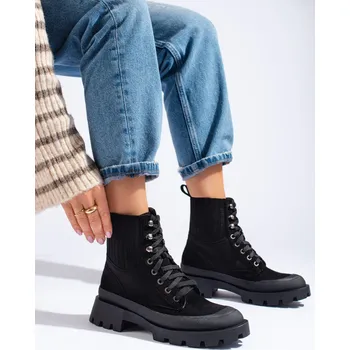 Dámská zimní obuv Moderní černé dámské kotníčkové boty na plochém podpatku 41